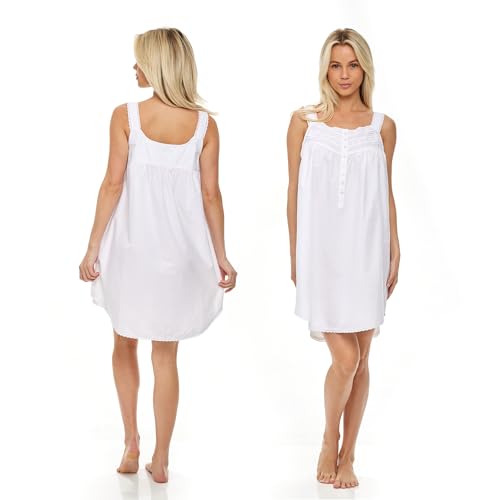 Alexander Del Rossa 100% Cotton Sleeveless Lace Trim Nightgown for Women