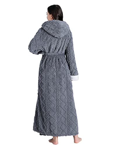 LKG Women's Hooded Fleece Robe - Lightweight and Warm Winter Bathrobe