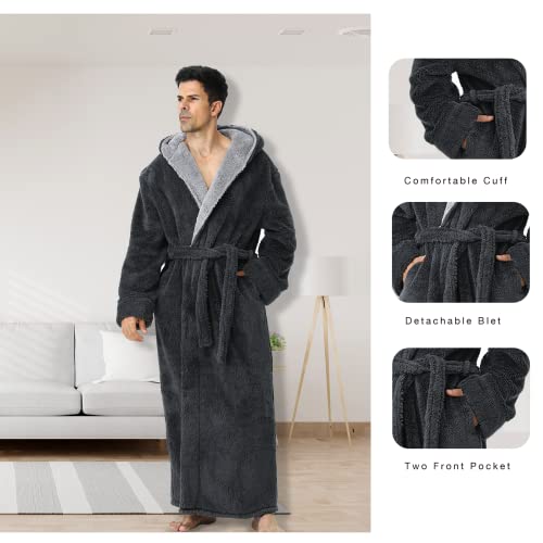 Hellomamma Mens Long Hooded Fleece Robe Fluffy Nightgown