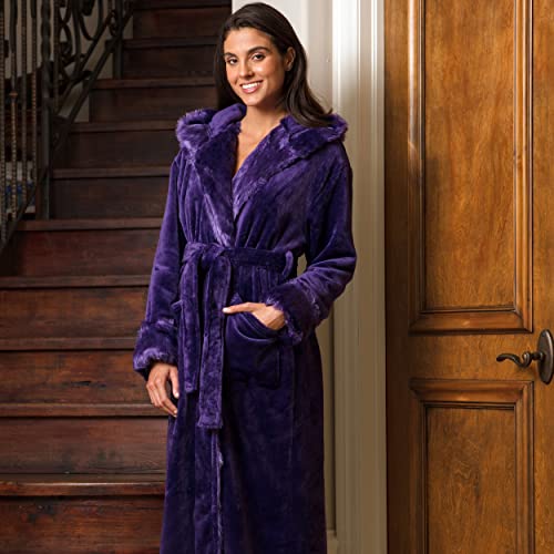 Women's Hooded Faux Fur Robe by Alexander Del Rossa