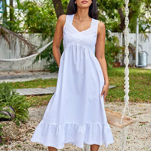 Alexander Del Rossa Long Sleeveless Cotton Nightgowns for Women, Long Nightgowns for Women Soft Cotton, Moo Moos for Women